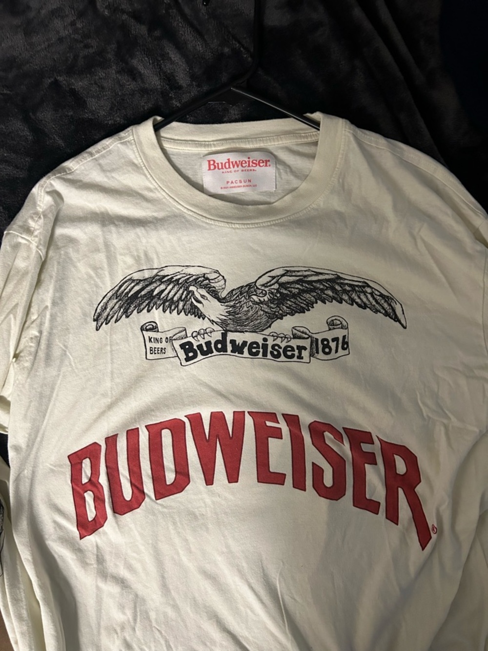 PacSun Budweiser Cream Short Sleeve Tee with Red Logo